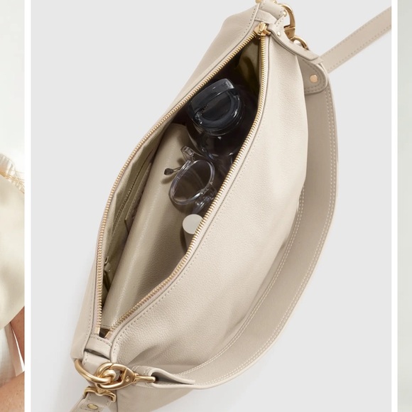 Quince Italian Leather Convertible Crescent
Shoulder Bag in Taupe
